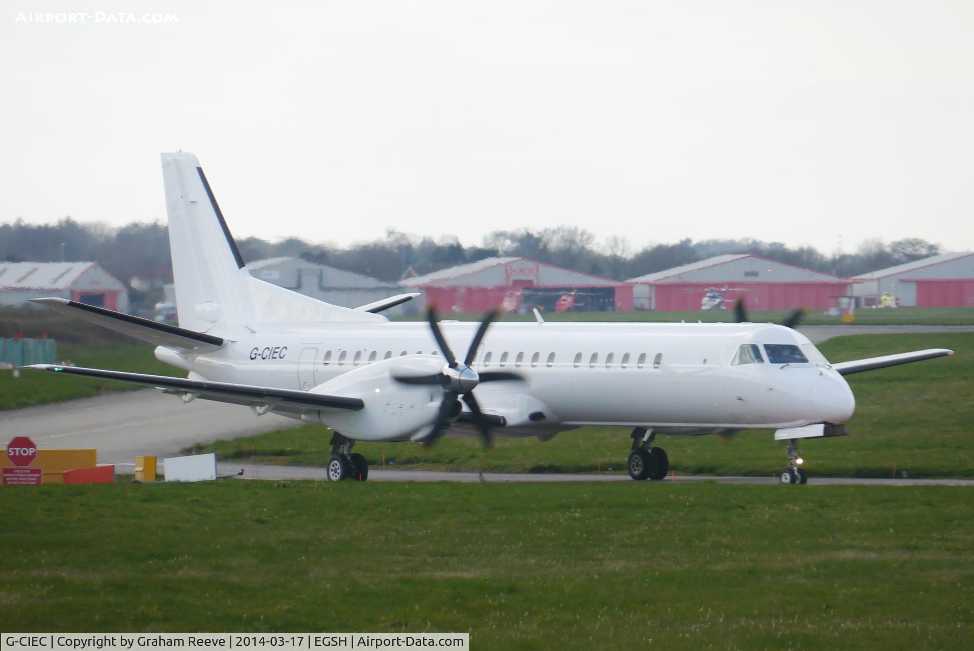 G-CIEC, 1996 Saab 2000 C/N 2000-037, About to depart.