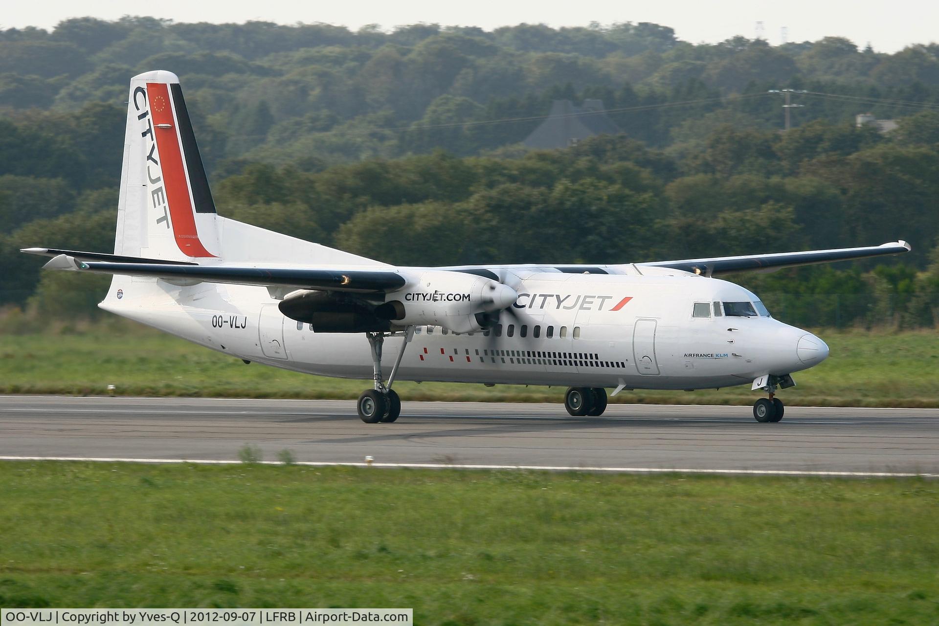 OO-VLJ, 1987 Fokker 50 C/N 20105, Fokker 50, Take off Rwy 07R, Brest-Guipavas Airport (LFRB-BES)