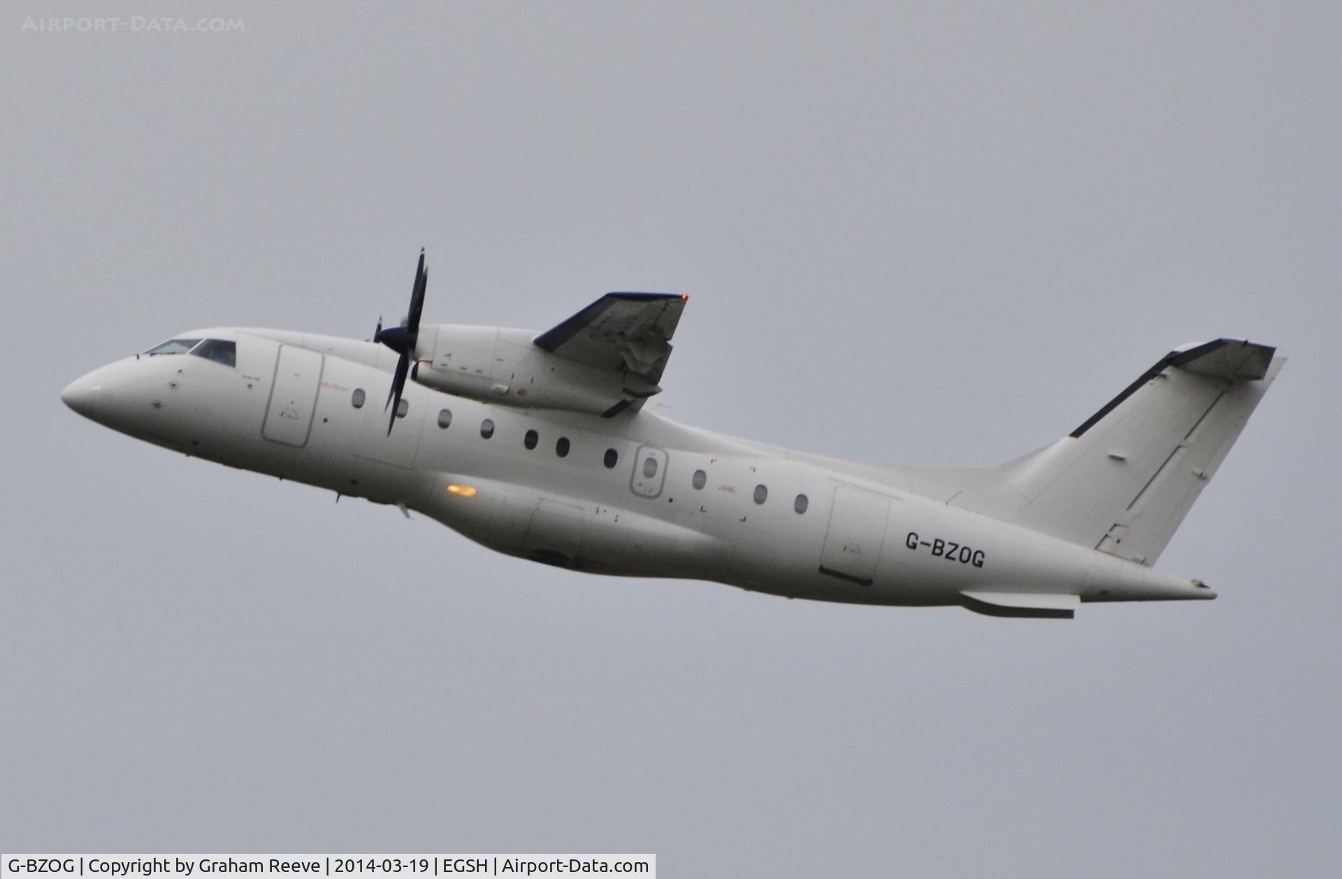 G-BZOG, 1998 Dornier 328-100 C/N 3088, Departing from Norwich.