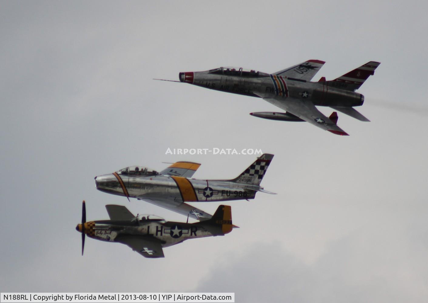 N188RL, 1952 North American F-86F Sabre C/N 191-682, F-86 with P-51 and F-100 in a heritage flight