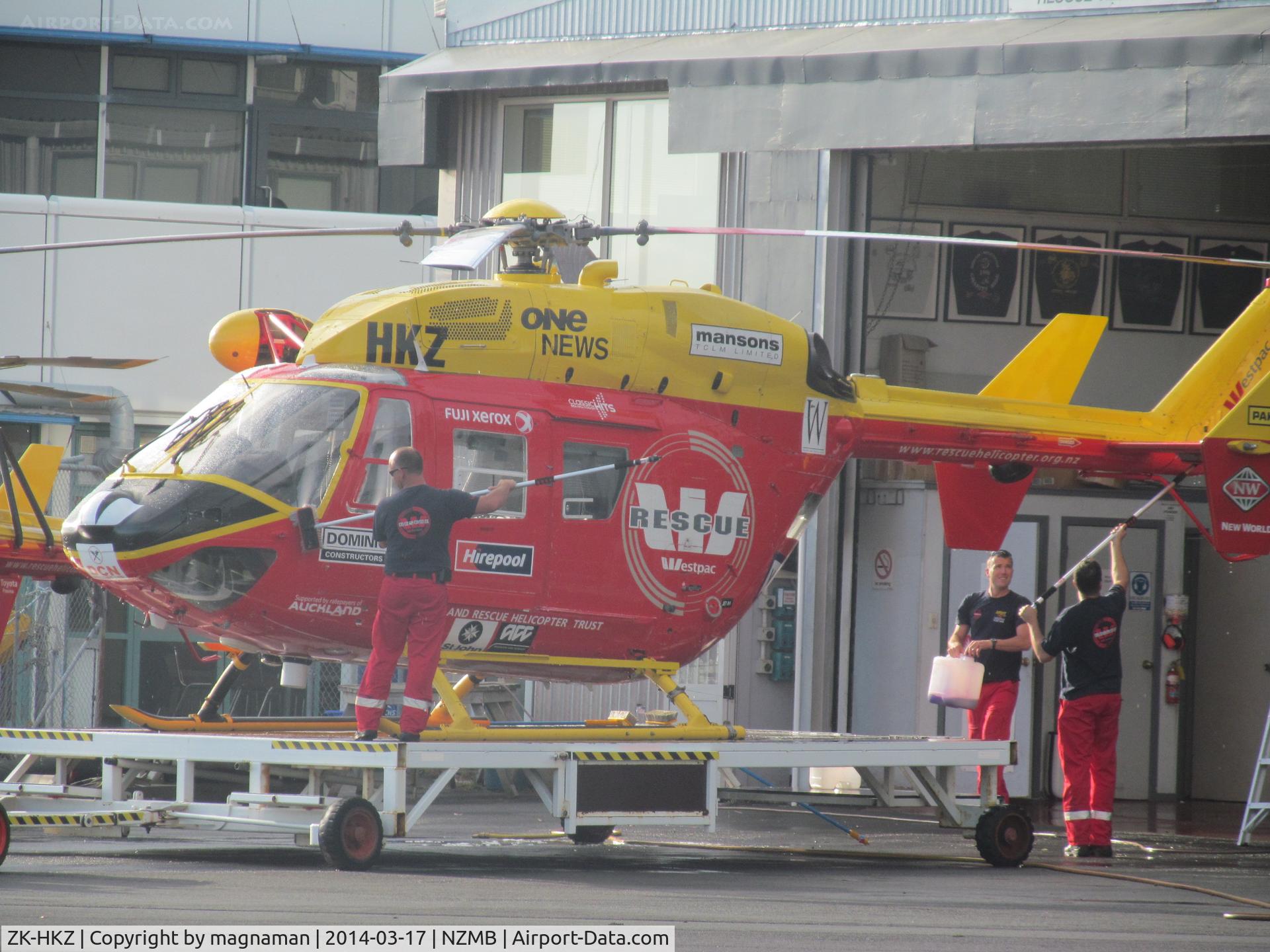 ZK-HKZ, MBB-Kawasaki BK-117B-2 C/N 1089, Being washed down - not blood I hope.