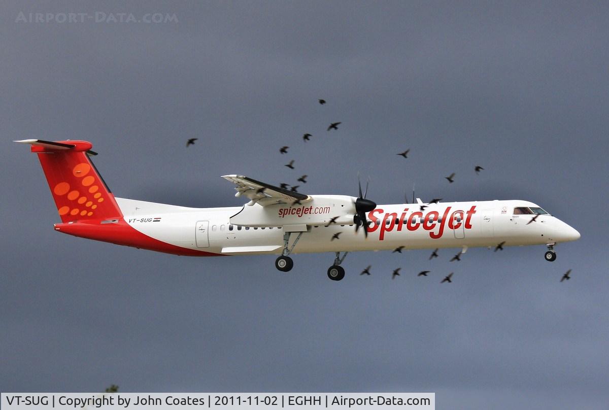 VT-SUG, 2011 De Havilland Canada DHC-8-402Q Dash 8 Dash 8 C/N 4387, Finals to 26 on delivery flight