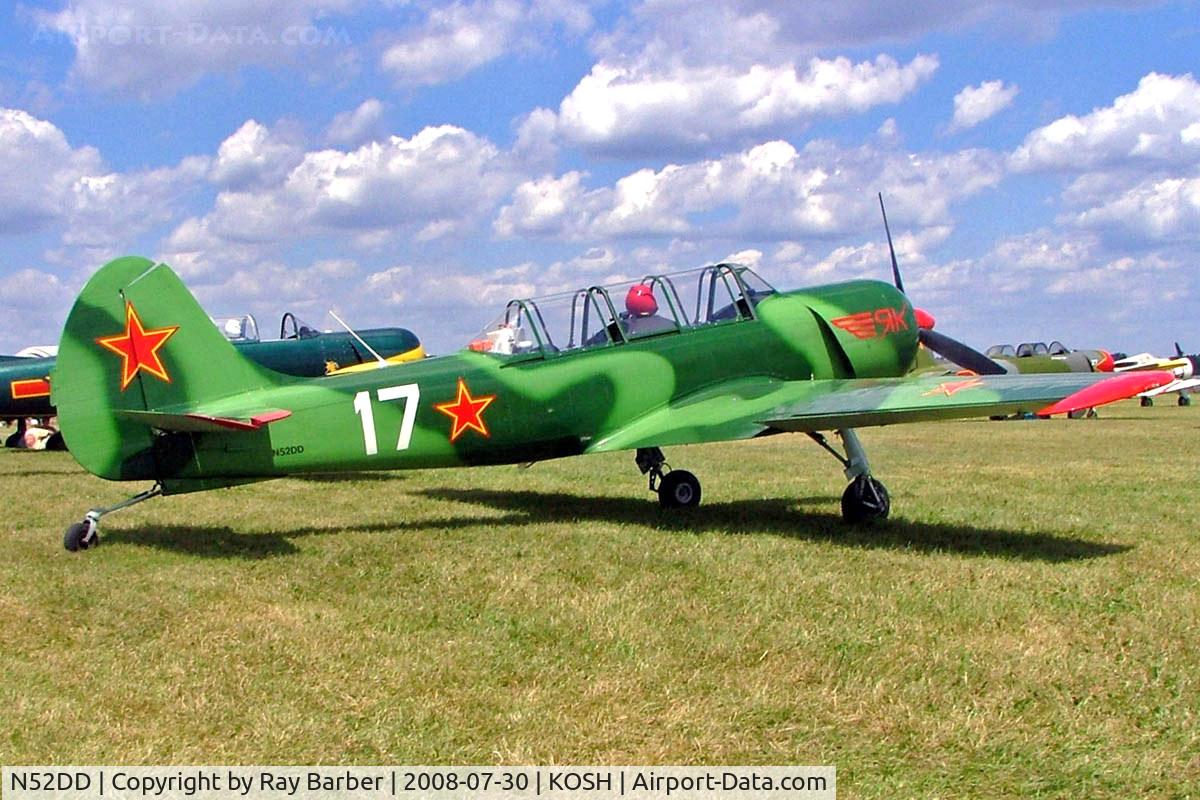 N52DD, 2002 Yakovlev (Aerostar) Yak-52TW C/N 0212404, Yakovlev Yak-52TW [0212404] Oshkosh-Wittman Regional Airport~N 30/07/2008