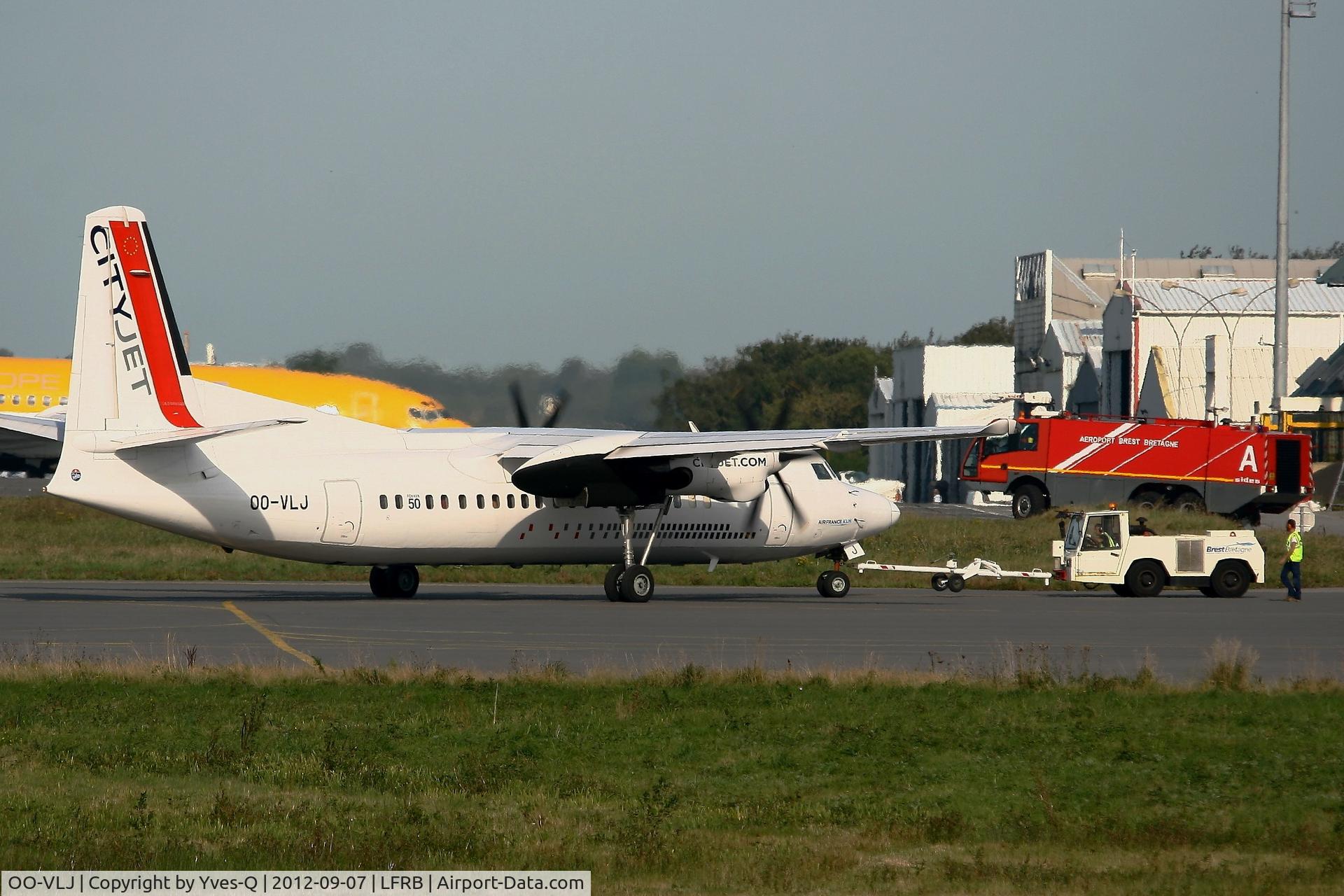 OO-VLJ, 1987 Fokker 50 C/N 20105, Fokker 50, Push back after boarding, Brest-Guipavas Airport (LFRB-BES)
