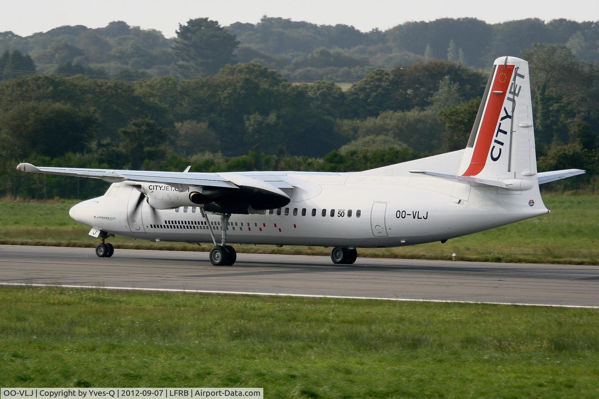 OO-VLJ, 1987 Fokker 50 C/N 20105, Fokker 50, Taxiing to holding point Rwy 07R, Brest-Guipavas Airport (LFRB-BES)