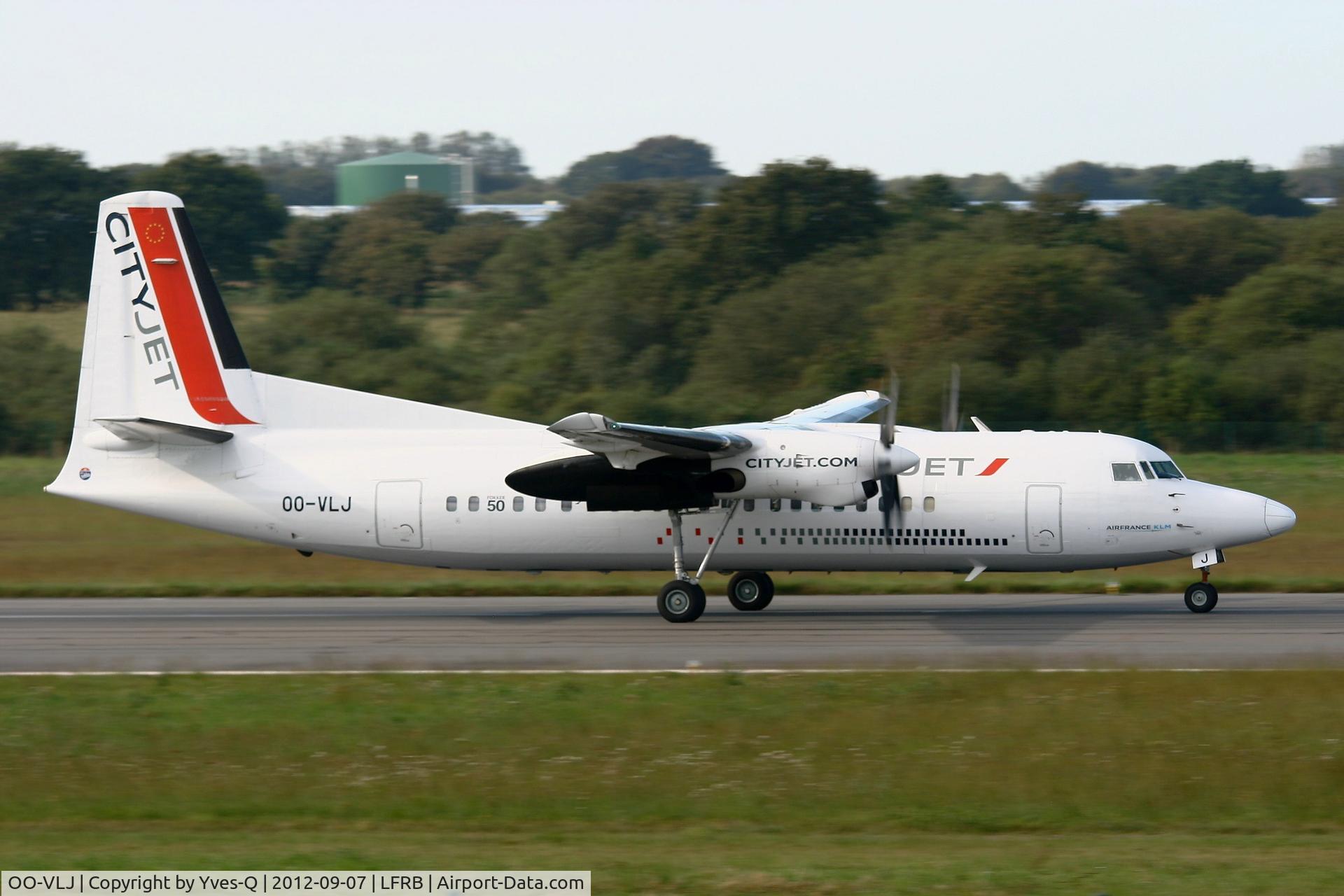 OO-VLJ, 1987 Fokker 50 C/N 20105, Fokker 50, Take off Rwy 07R, Brest-Guipavas Airport (LFRB-BES)