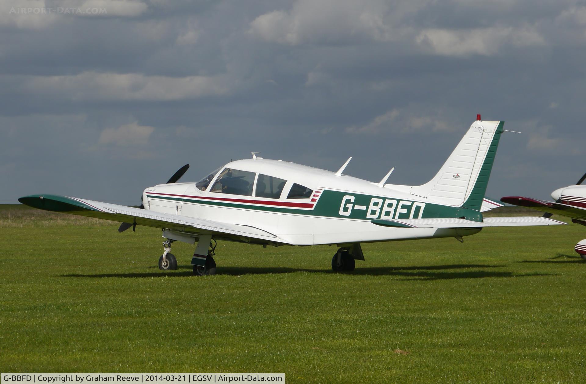 G-BBFD, 1973 Piper PA-28R-200-2 Cherokee Arrow II C/N 28R-7335342, Parked at Old Buckenham.