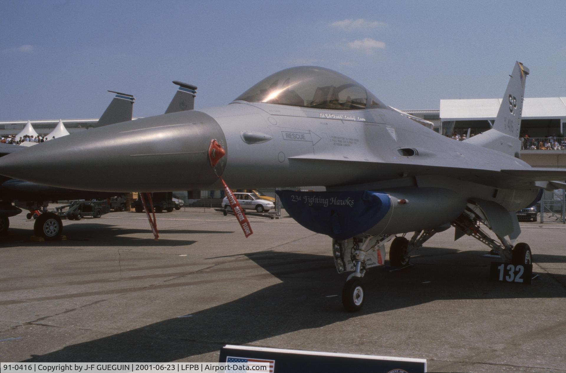 91-0416, 1994 General Dynamics F-16CJ Fighting Falcon C/N CC-114, On display at 2001 Paris-Le Bourget airshow (23rd FS «Fighting Hawks», 52nd FG).