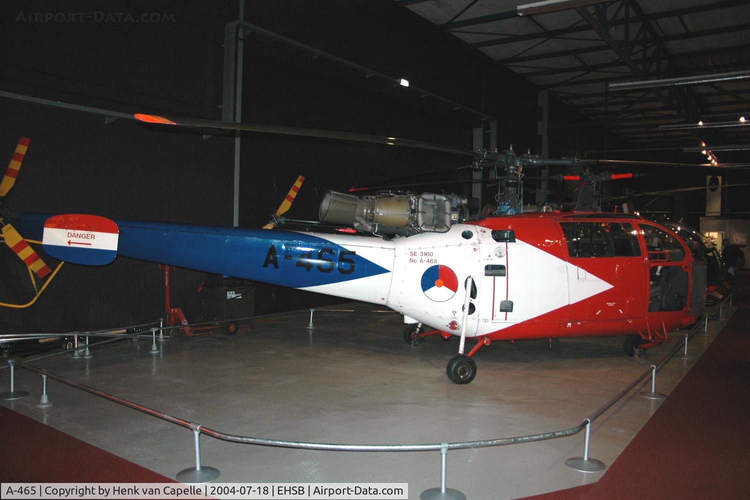 A-465, Sud SE-3160 Alouette III C/N 1465, Alouette III of the Koninklijke Luchtmacht (Royal Netherlands Air Force) in the Military Aviation Museum near Soesterberg