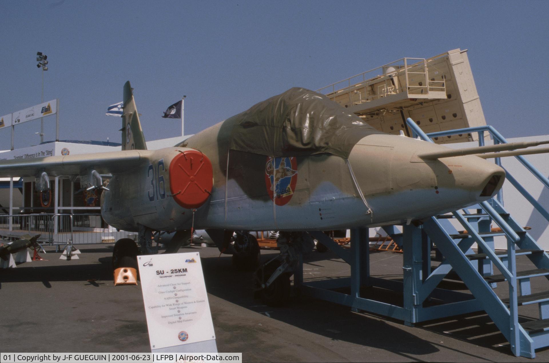 01, TAM (Tbilissi Aerospace Manufacturing) Su-25KM Scorpion C/N 10629, On display at 2001 Paris-Le Bourget airshow.