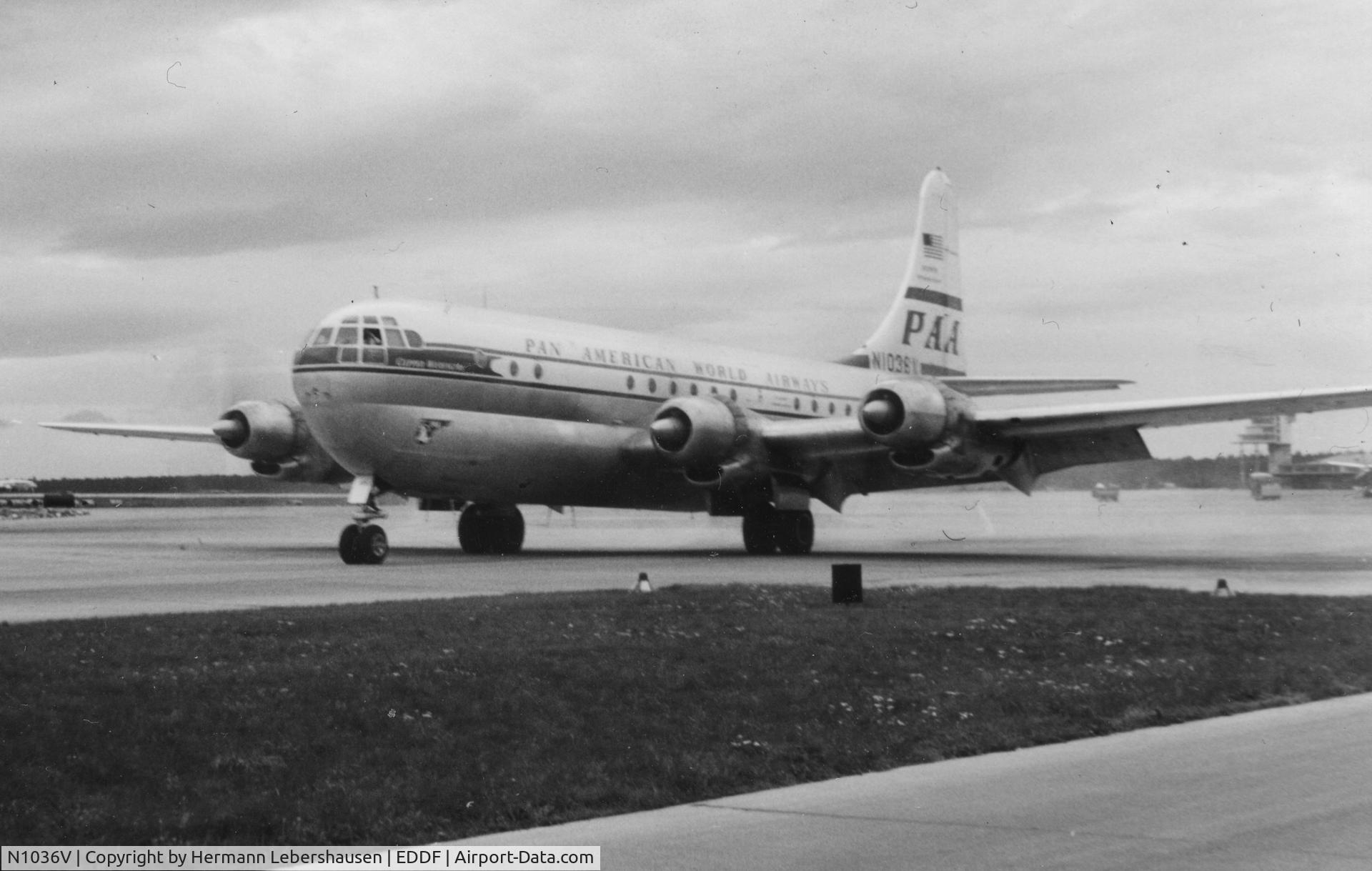 N1036V, 1949 Boeing 377-10-26 Stratocruiser C/N 15936, Unknown passenger airplane recorded 1952/53 at Rhein-Main Airport Frankfurt