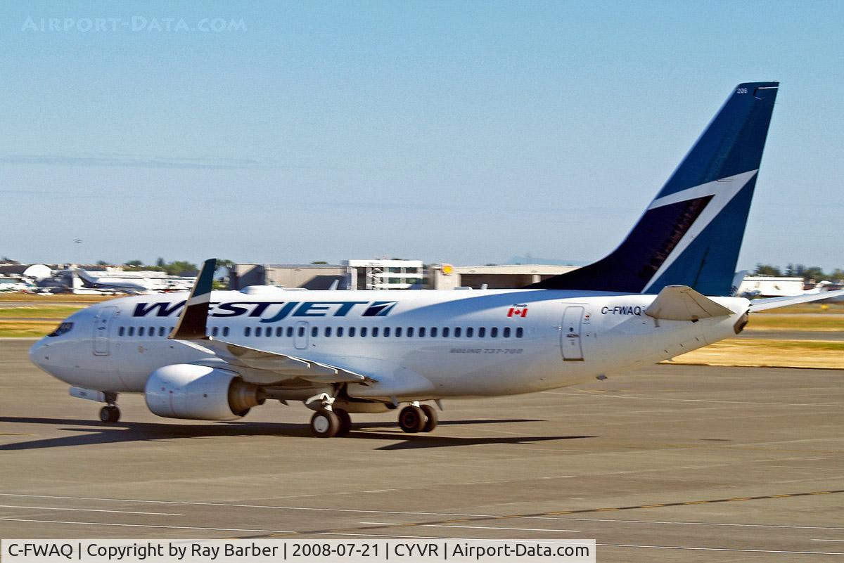 C-FWAQ, 2002 Boeing 737-7CT C/N 32748, Boeing 737-7CT [32748] (Westjet) Vancouver International~C 21/07/2008