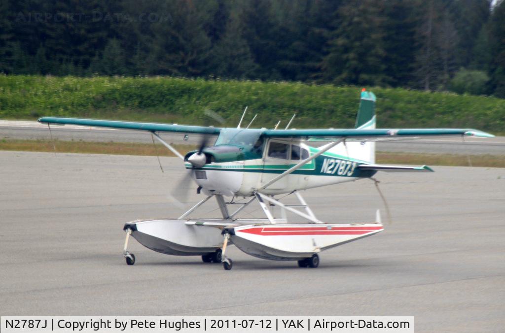 N2787J, 1969 Cessna A185E Skywagon 185 C/N 185-1537, N2787J Cessna 185 on floats at Yakutat, AK.  Not the best of shots but it was through the window of an Alaskan B737.