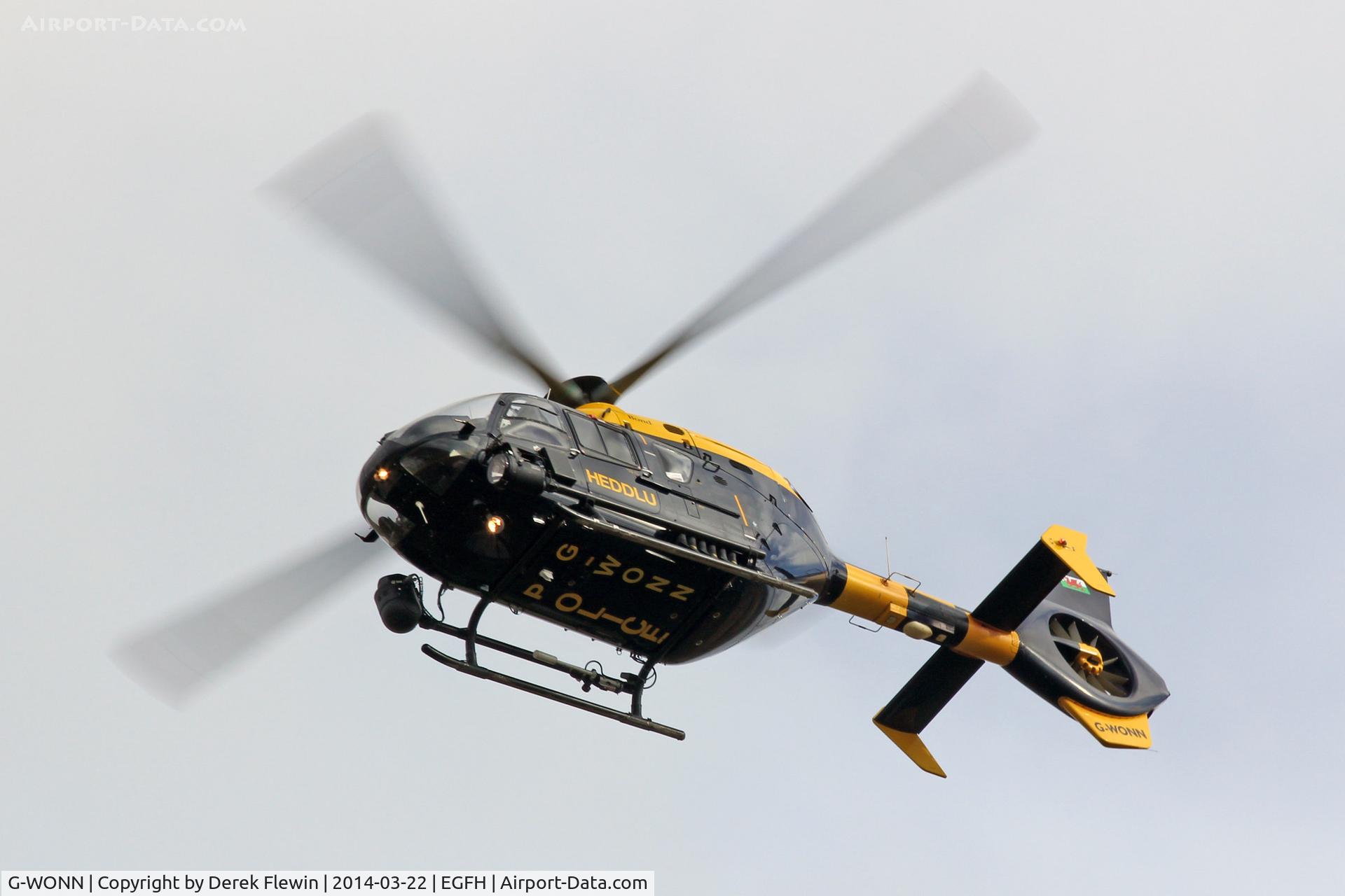 G-WONN, 2007 Eurocopter EC-135T-2+ C/N 0597, South and East Wales Police Air Support helicopter, Police 32, Departing EGFH to its base at MOD St Athan.