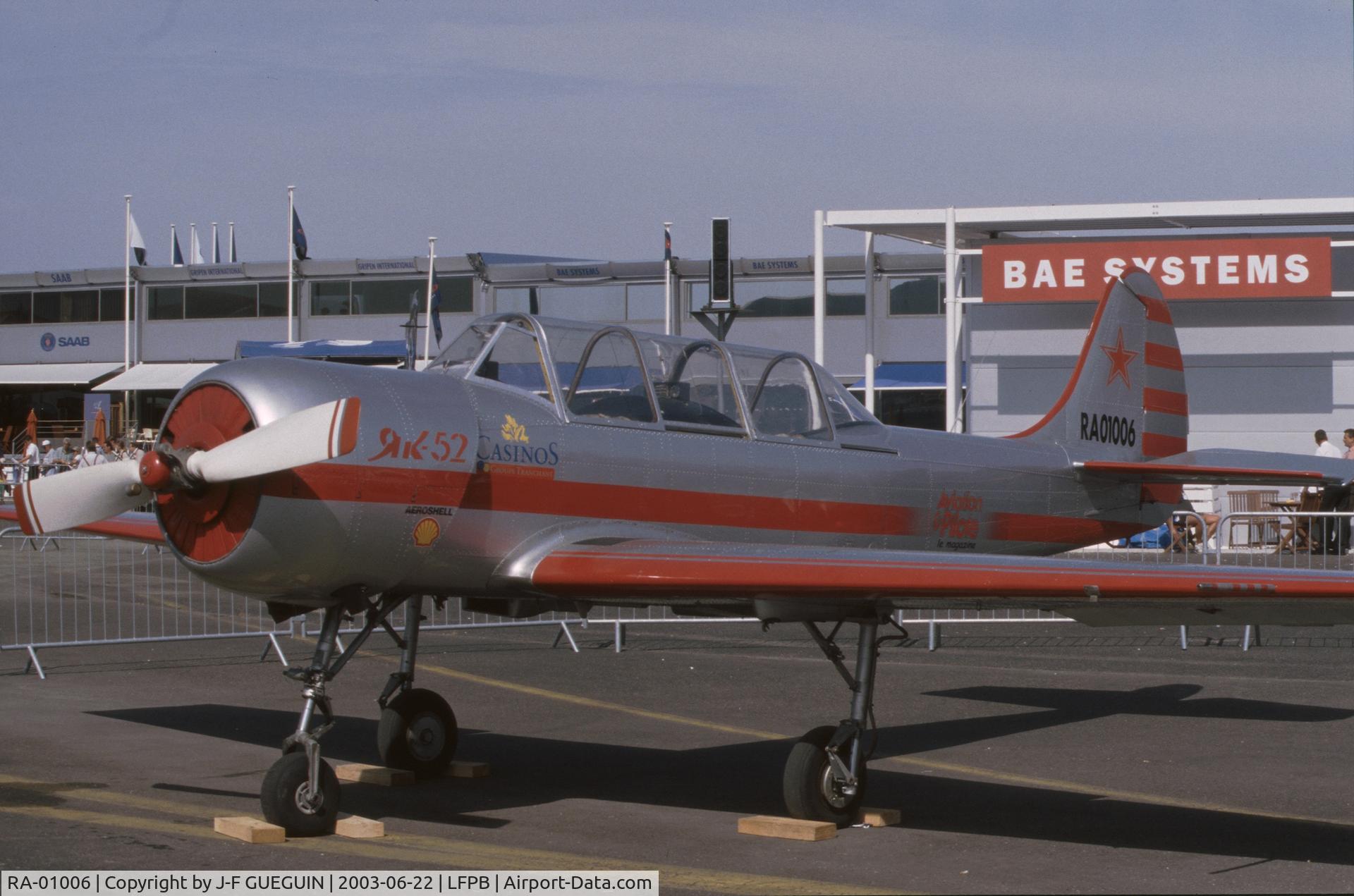 RA-01006, Yakovlev Yak-52 C/N 8910215, On display at 2003 Paris-Le Bourget airshow.