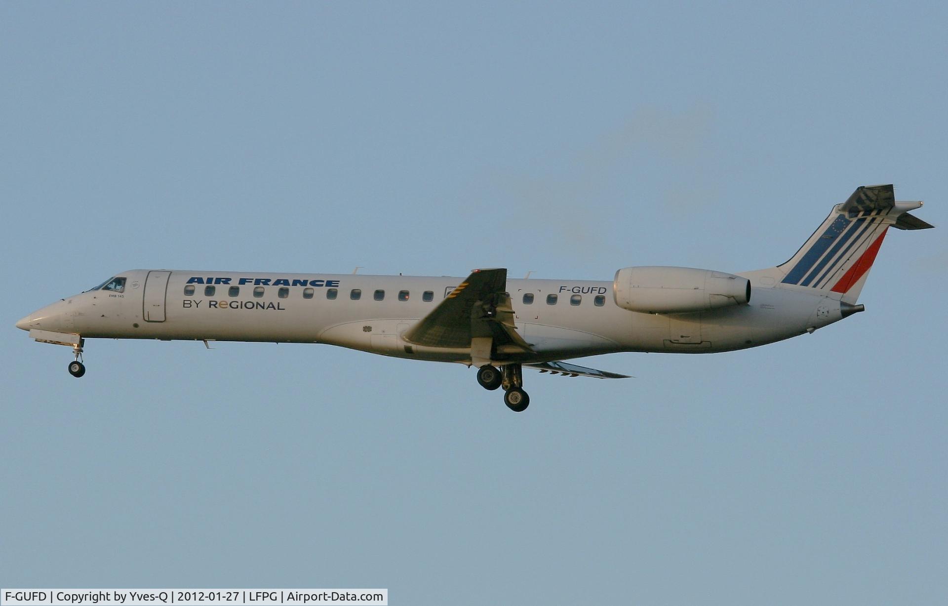 F-GUFD, 1999 Embraer ERJ-145LR (EMB-145LR) C/N 145197, Embraer EMB-145LR, Short approach Rwy 26L, Roissy Charles De Gaulle Airport (LFPG-CDG)