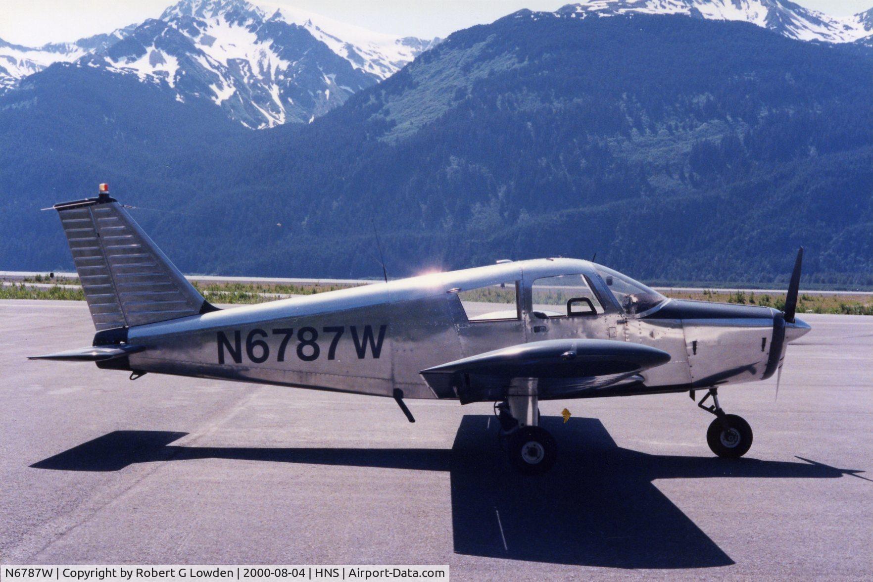 N6787W, 1965 Piper PA-28-140 C/N 28-20917, This photo was taken in Haines Alaska where the aircraft was based for many years.  At the time it still had the 150 HP Lycoming.  It received the new overhauled 160 HP upgrade in 2001.  Owned by Robert Lowden at that time.