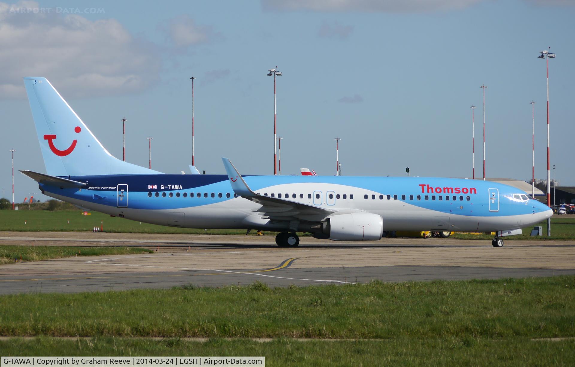 G-TAWA, 2012 Boeing 737-8K5 C/N 37264, Just landed.