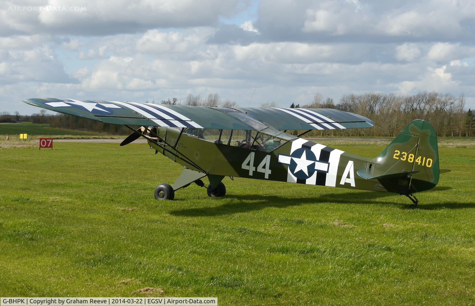 G-BHPK, 1943 Piper L-4H Grasshopper (J3C-65D) C/N 12161, Parked at Old Buckenham.