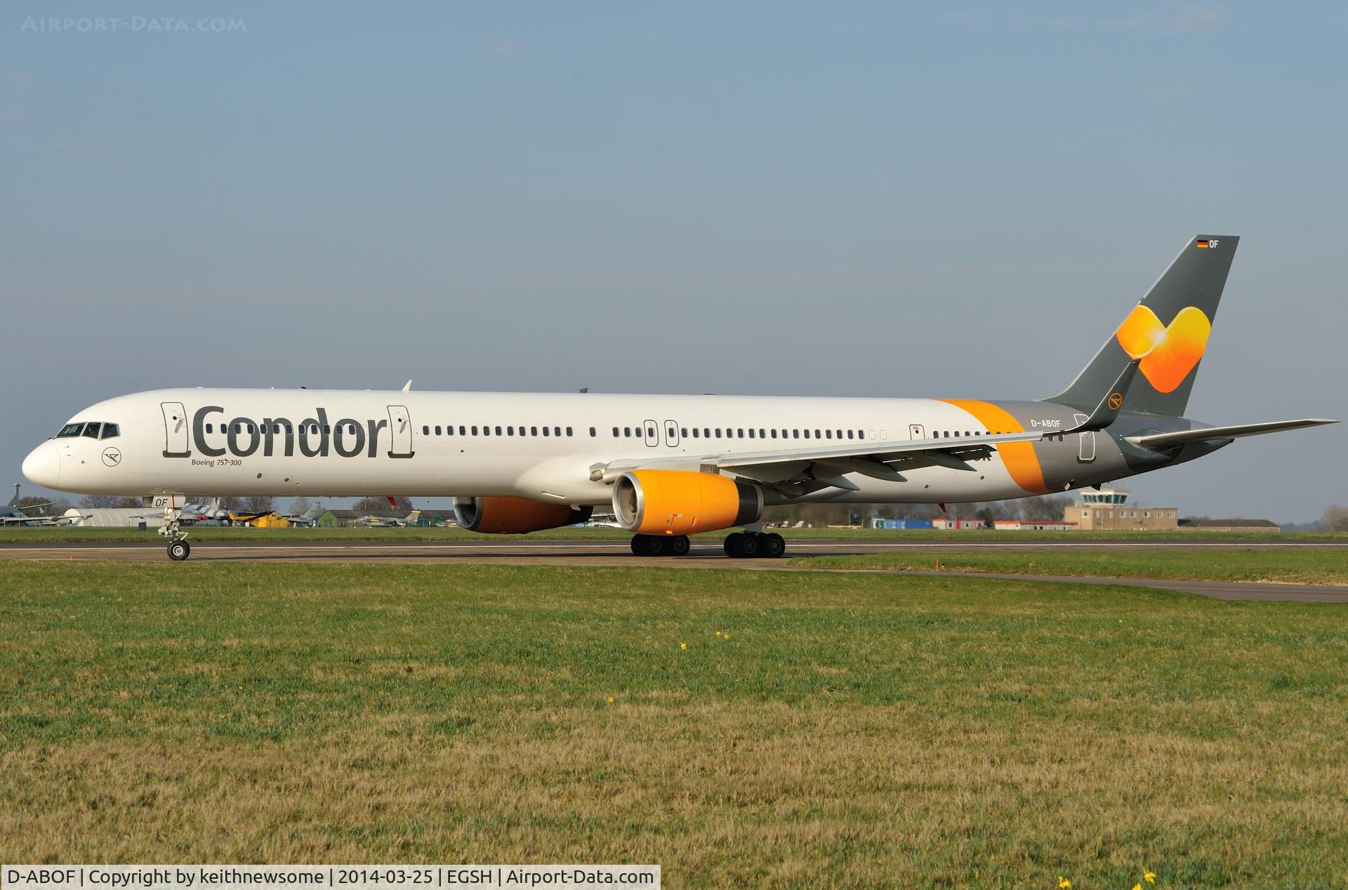 D-ABOF, 1999 Boeing 757-330 C/N 29013, Leaving with 'sunny heart' colour scheme !