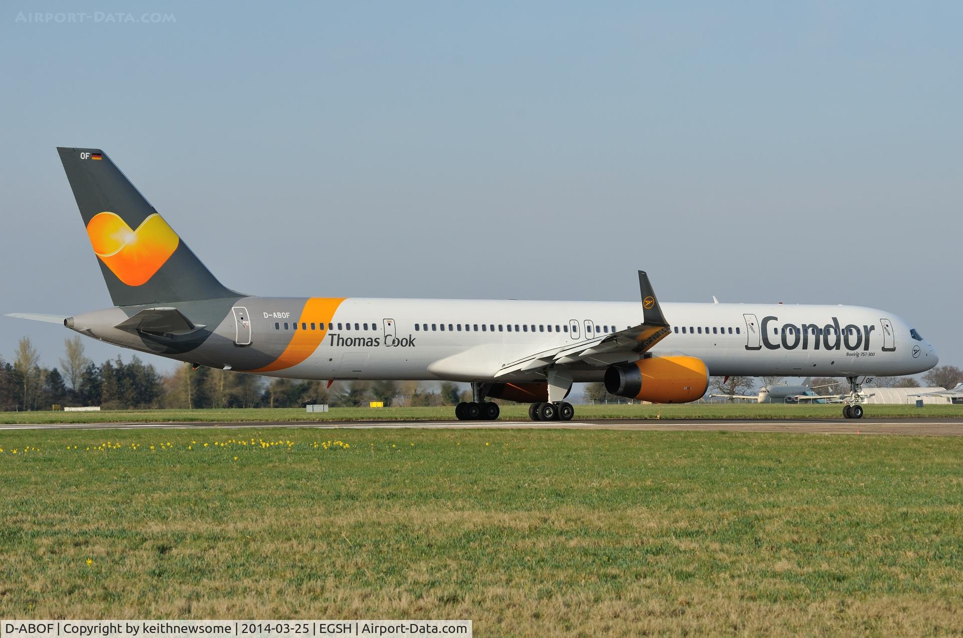 D-ABOF, 1999 Boeing 757-330 C/N 29013, Leaving with 'sunny heart' colour scheme !