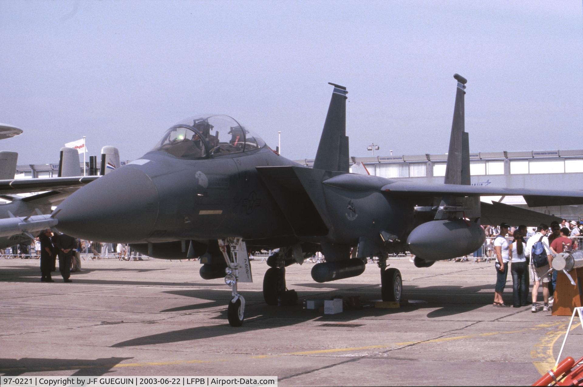 97-0221, 1997 McDonnell Douglas F-15E Strike Eagle C/N 1359/E220, On display at 2003 Paris-Le Bourget airshow.