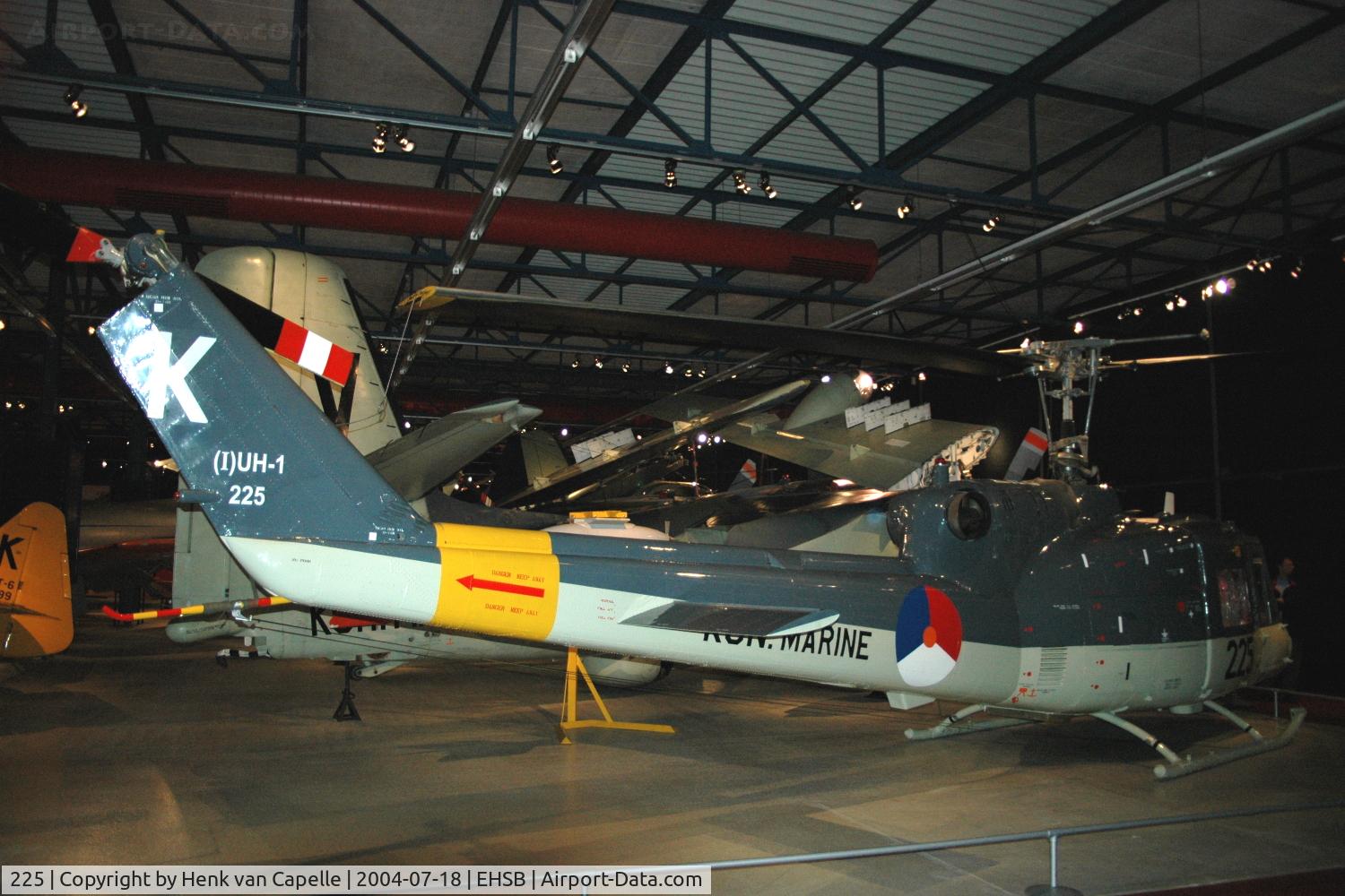 225, Agusta AB-204B C/N 3023, AB-204B helicopter of the Royal Netherlands Naval Air Service (MLD) preserved at the Mlitary Aviation Museum near Soesterberg, the Netherlands