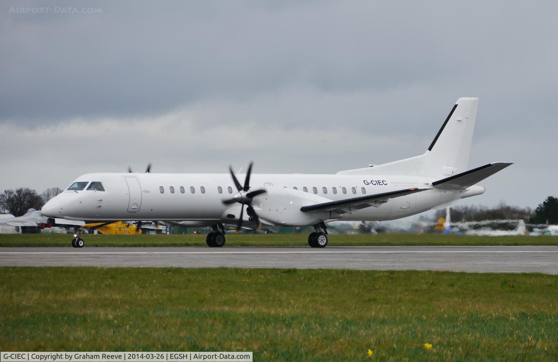 G-CIEC, 1996 Saab 2000 C/N 2000-037, About to depart on runway 