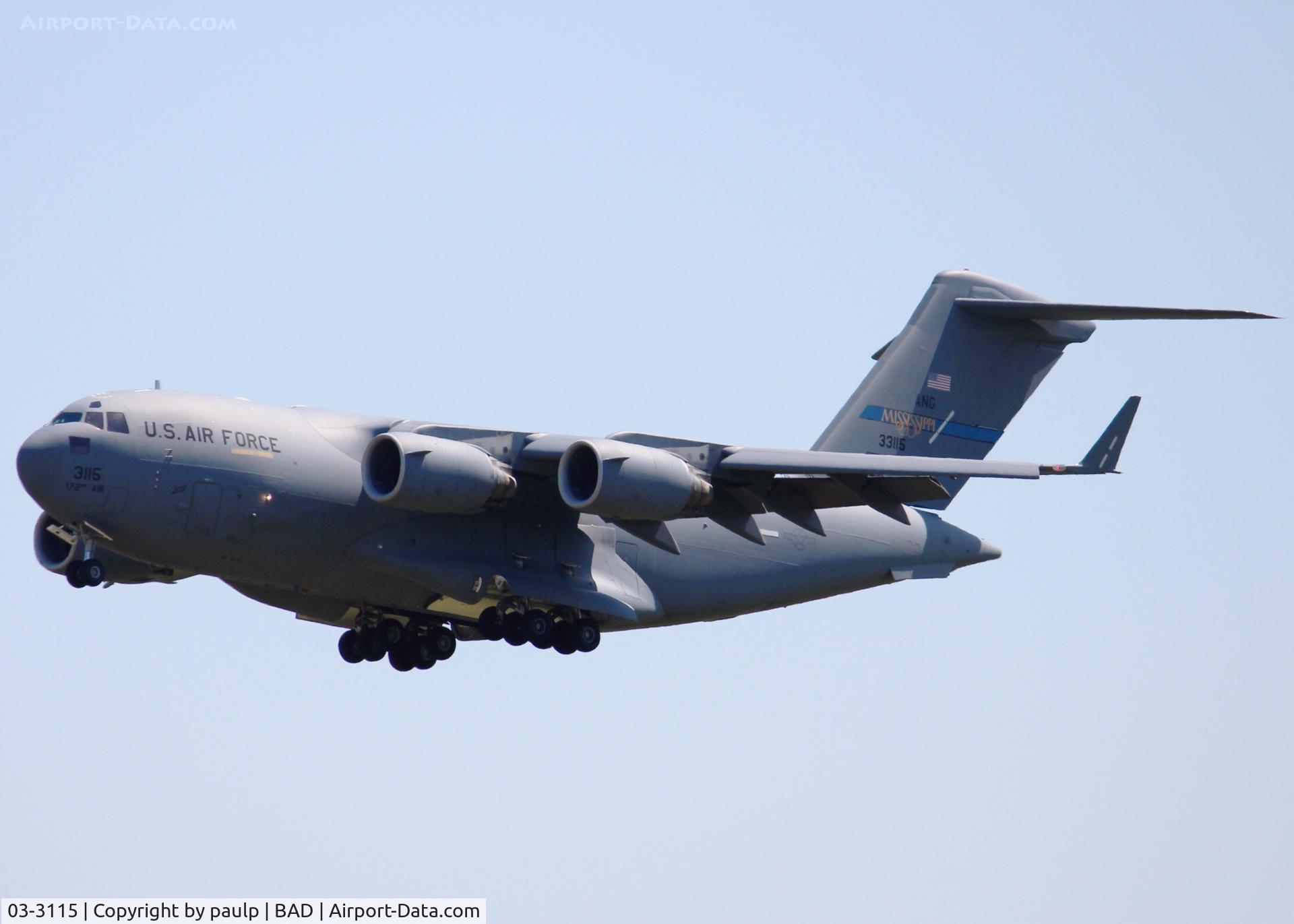 03-3115, 2003 Boeing C-17A Globemaster III C/N R-115, Landing at Barksdale Air Force Base.