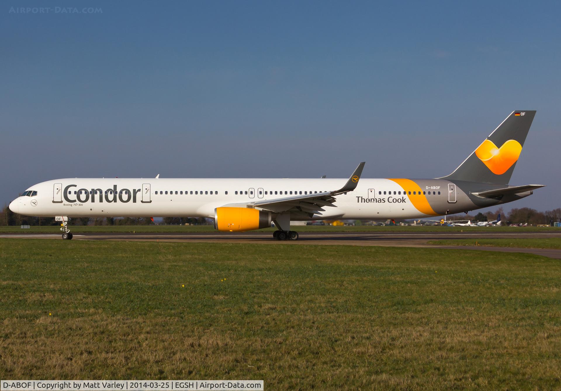 D-ABOF, 1999 Boeing 757-330 C/N 29013, Departing NWI after spray into the 