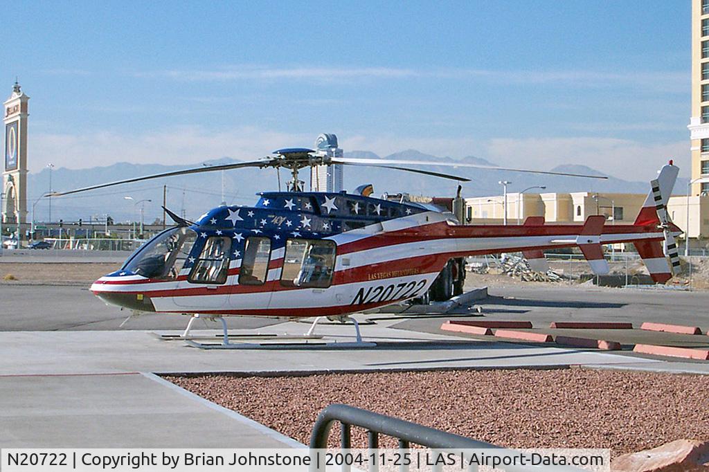 N20722, 1998 Bell 407 C/N 53252, Las Vegas Helicopters
Bell 407 Flying strip sight seeing tours from a pad just North of the Boardwalk Casino. Not at the airport