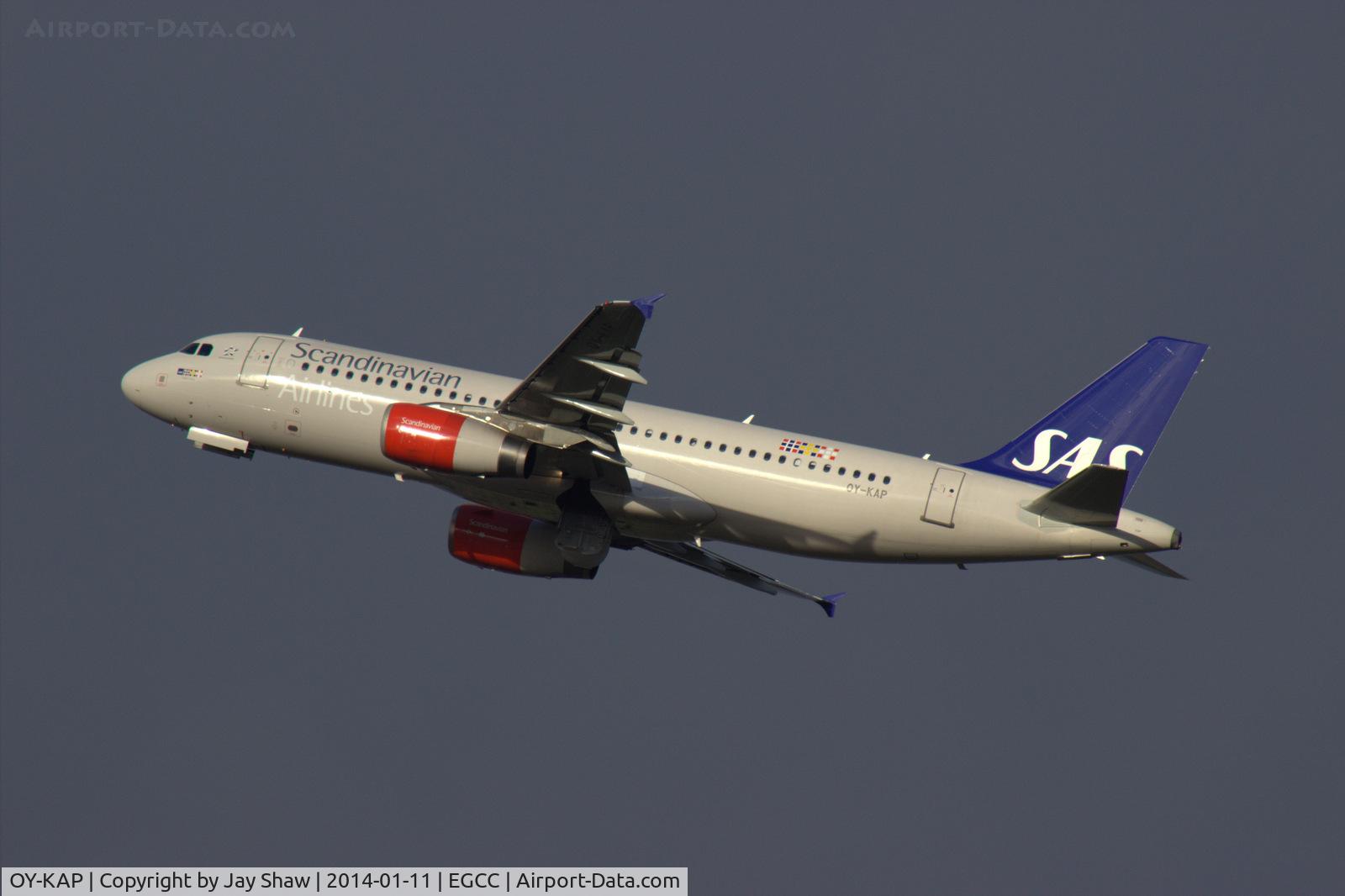 OY-KAP, 2007 Airbus A320-232 C/N 3086, SAS A320 Take off 23R Manchester EGCC