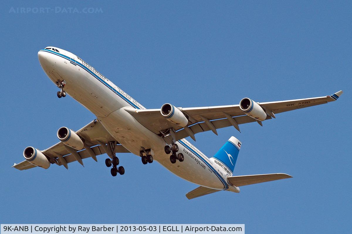 9K-ANB, 1995 Airbus A340-313 C/N 090, Airbus A340-313 [090] ( Kuwait Airways (KU / KAC) Home~G 03/05/2013 On approach 27R.