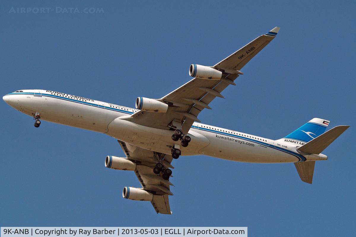 9K-ANB, 1995 Airbus A340-313 C/N 090, Airbus A340-313 [090] ( Kuwait Airways (KU / KAC) Home~G 03/05/2013 On approach 27R.