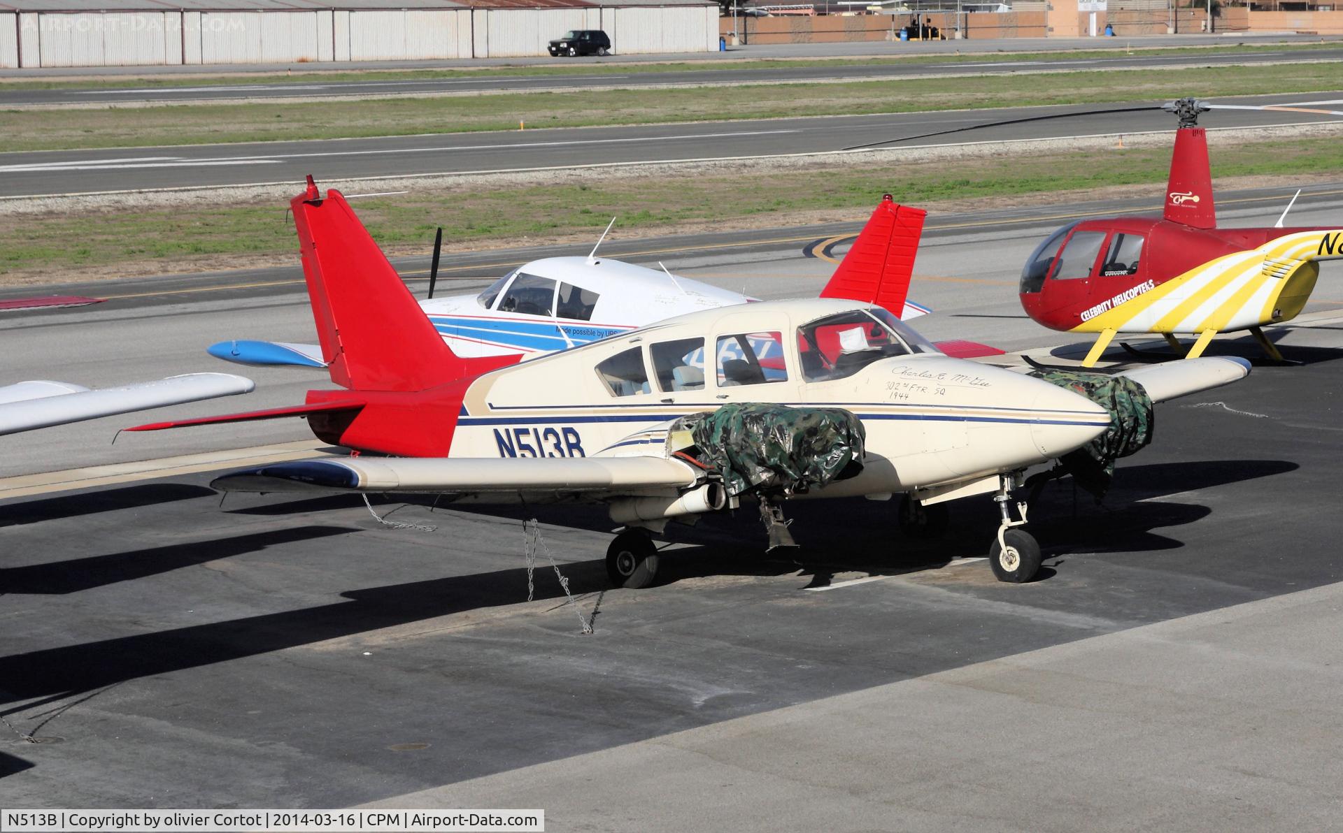 N513B, 1961 Piper PA-23-250 C/N 27-416, note the autograph on the nose