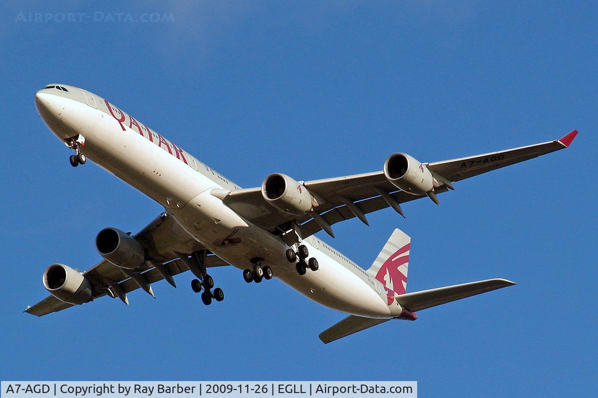 A7-AGD, 2007 Airbus A340-642X C/N 798, Airbus A340-642 [798] (Qatar Airways) Home~G 26/11/2009. On approach 27R.