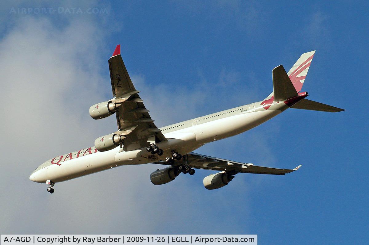 A7-AGD, 2007 Airbus A340-642X C/N 798, Airbus A340-642 [798] (Qatar Airways) Home~G 26/11/2009. On approach 27R.