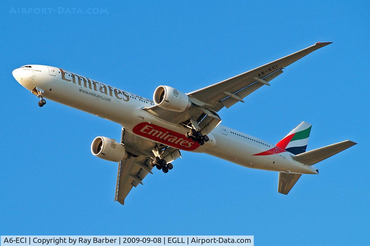 A6-ECI, 2008 Boeing 777-31H/ER C/N 35580, Boeing 777-31HER [35580] (Emirates Airlines) Home~G 08/09/2009. On approach 27R.