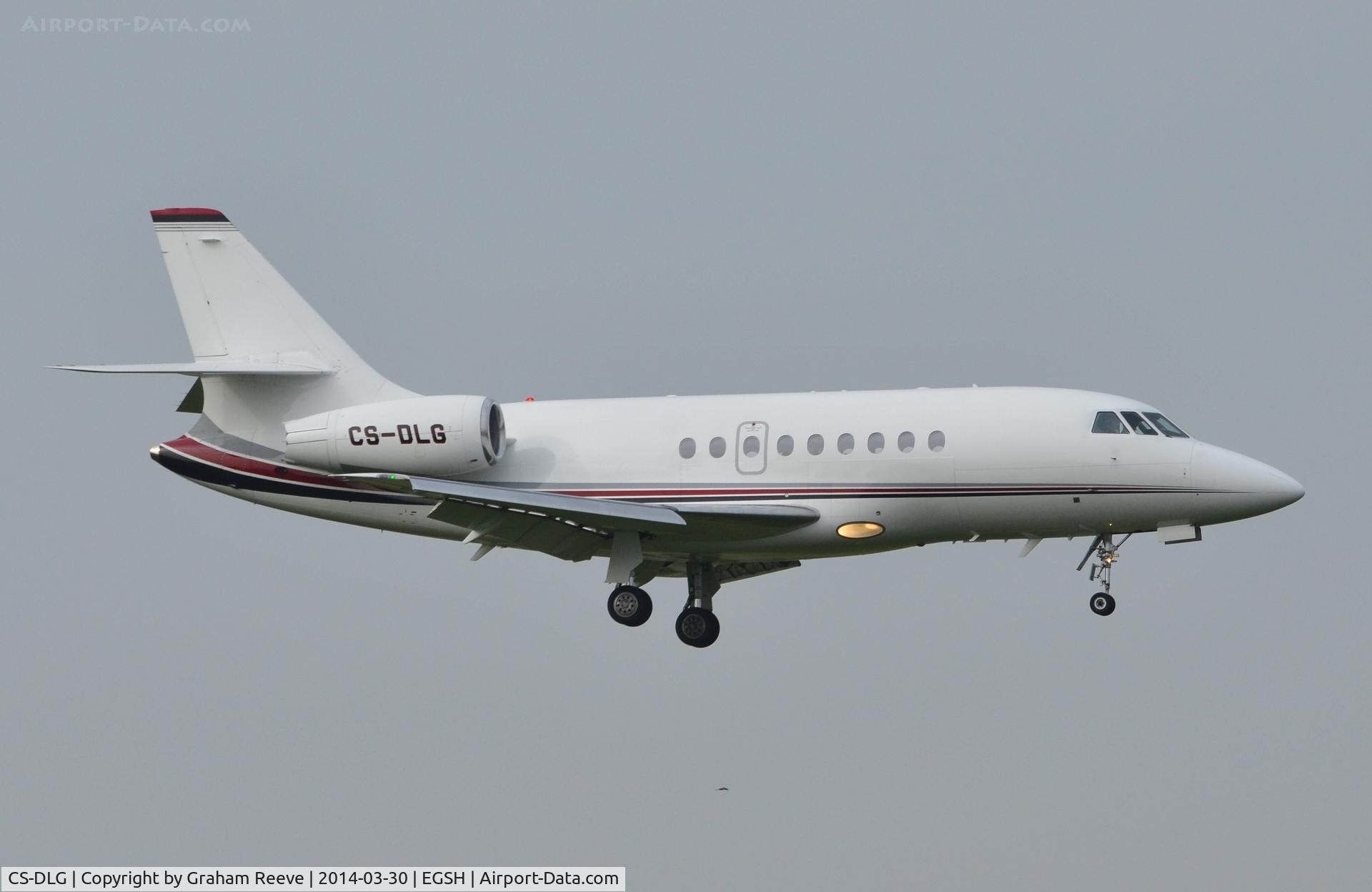 CS-DLG, 2008 Dassault Falcon 2000EX C/N 144, About to land at Norwich.