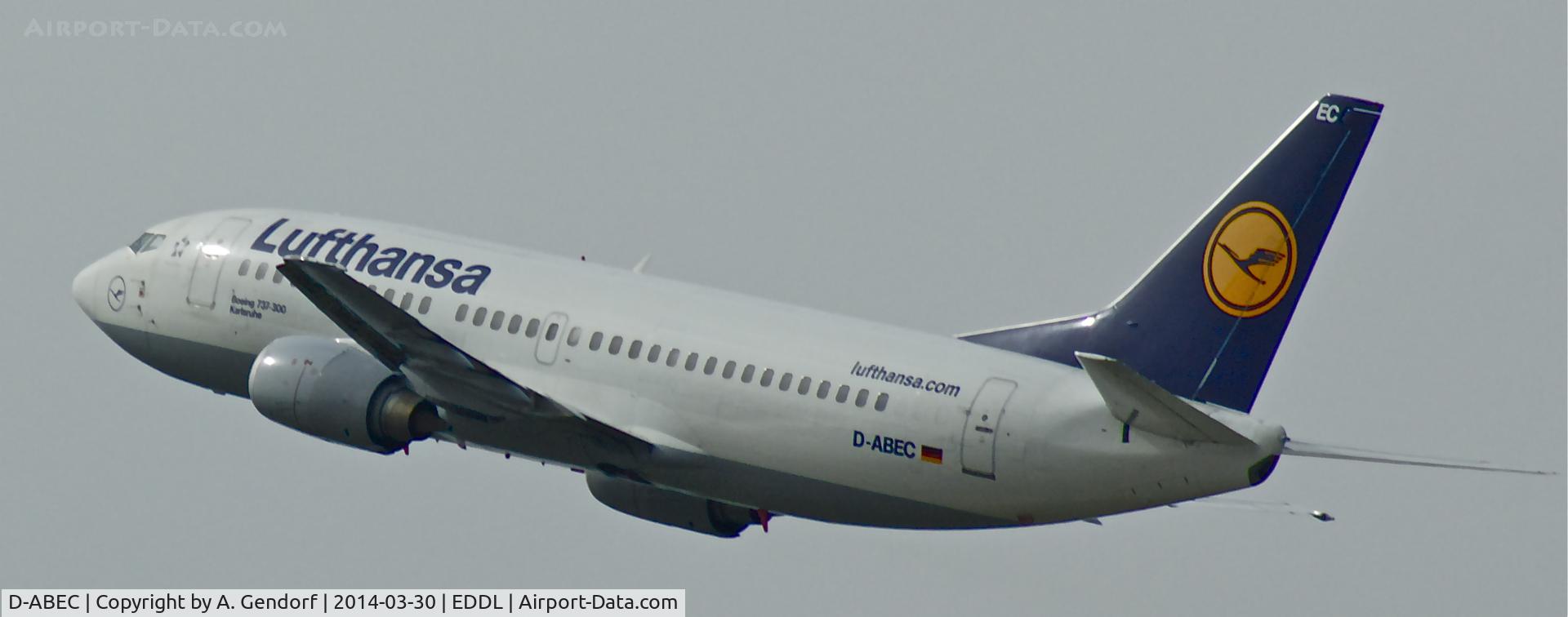 D-ABEC, 1991 Boeing 737-330 C/N 25149, Lufthansa, seen here climbing out after take off RWY 23L at Düsseldorf Int'l(EDDL)