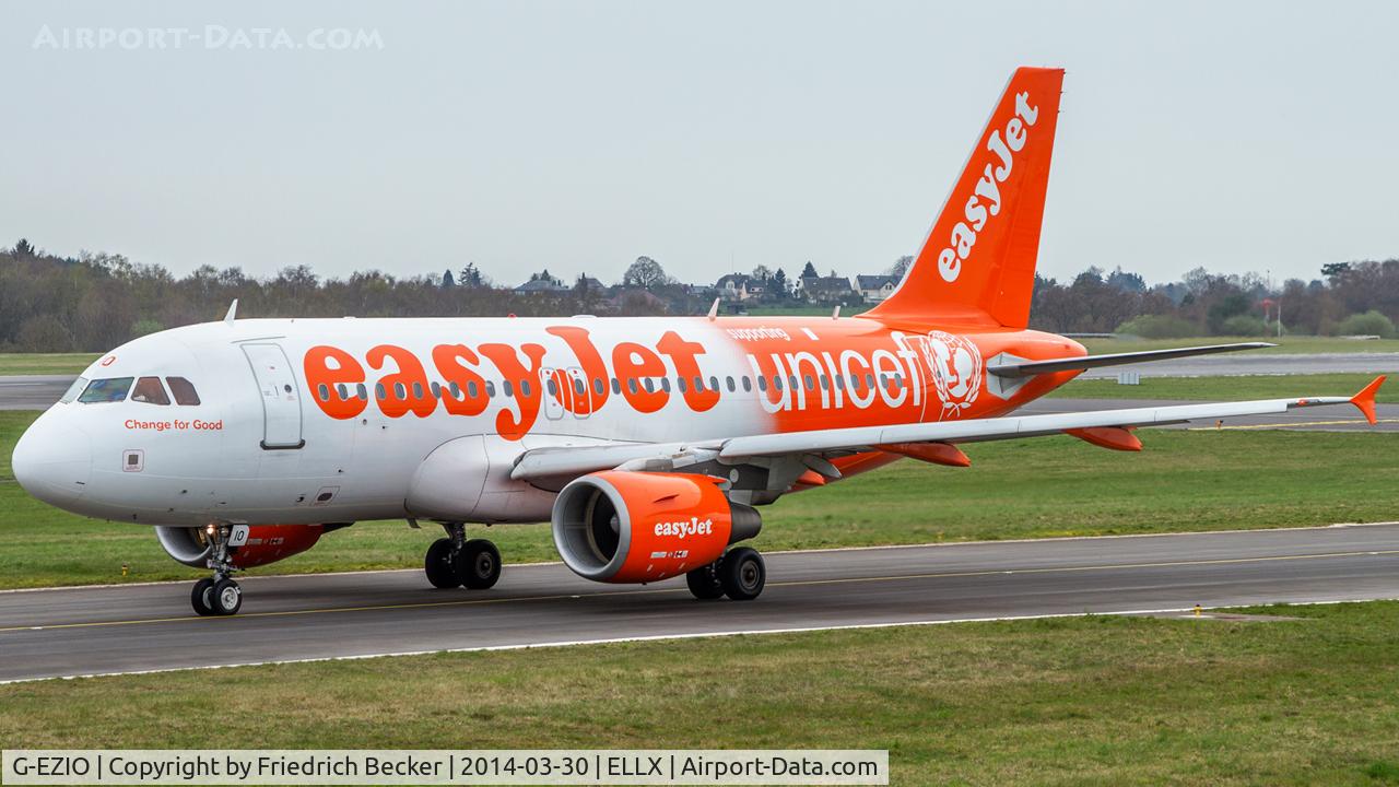 G-EZIO, 2005 Airbus A319-111 C/N 2512, taxying to the active