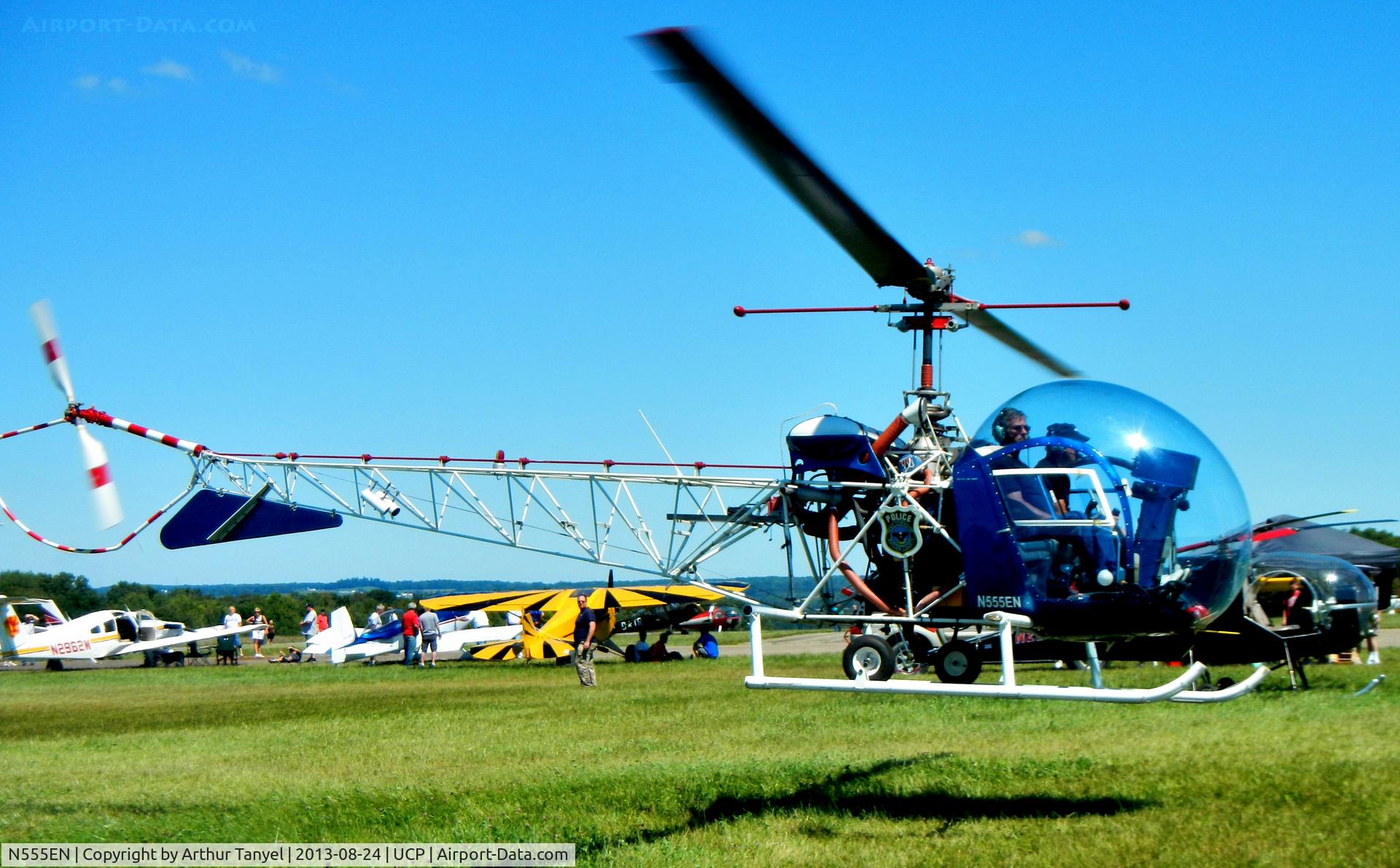 N555EN, 1947 Bell 47D-1 C/N 6, Taking off from UCP after the Wheels and Wings Airshow