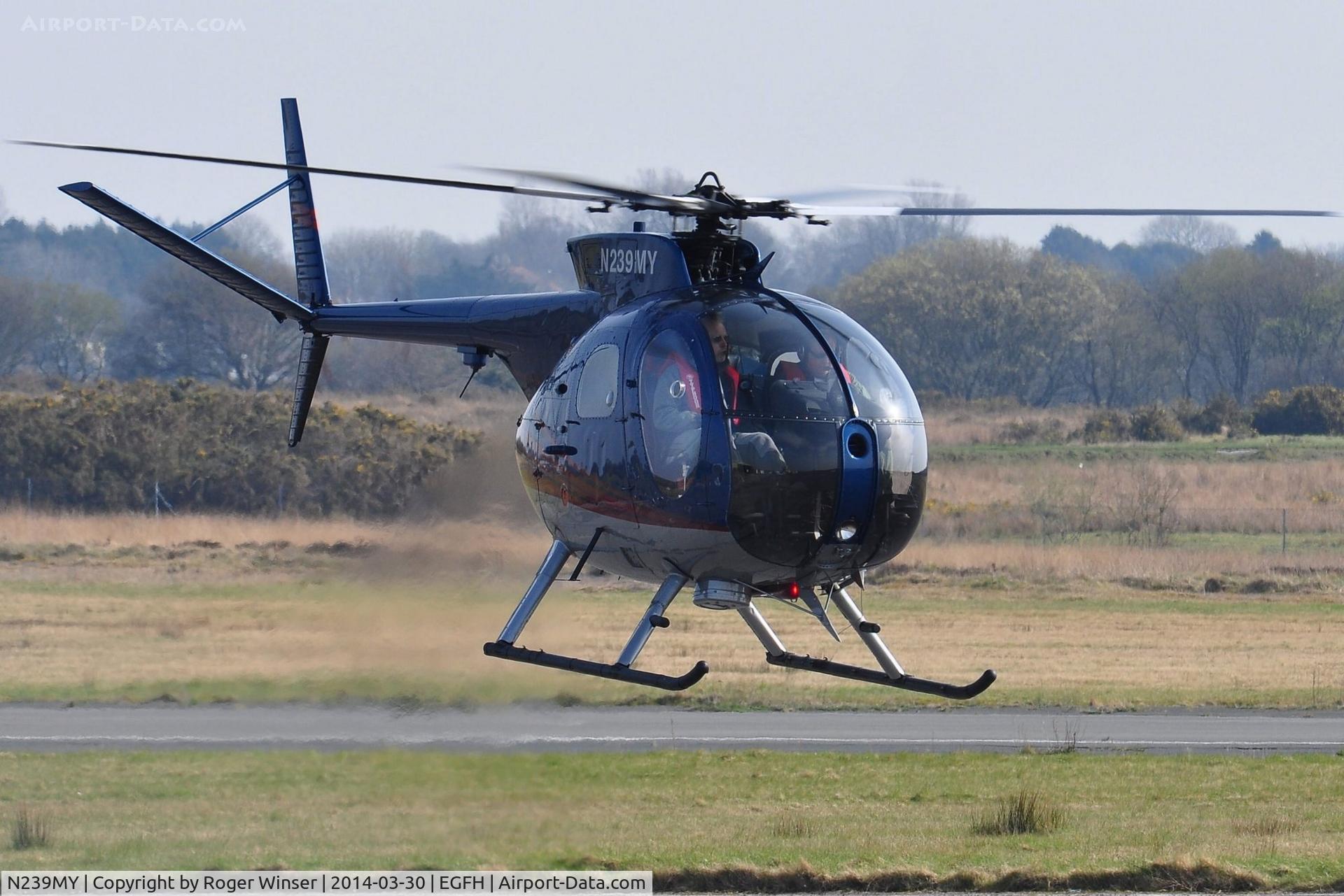 N239MY, Hughes OH-6A Cayuse C/N 49-1132, Visiting Cayuse departing after taking on fuel. A former US Army Light Observation helicopter 68-17172.