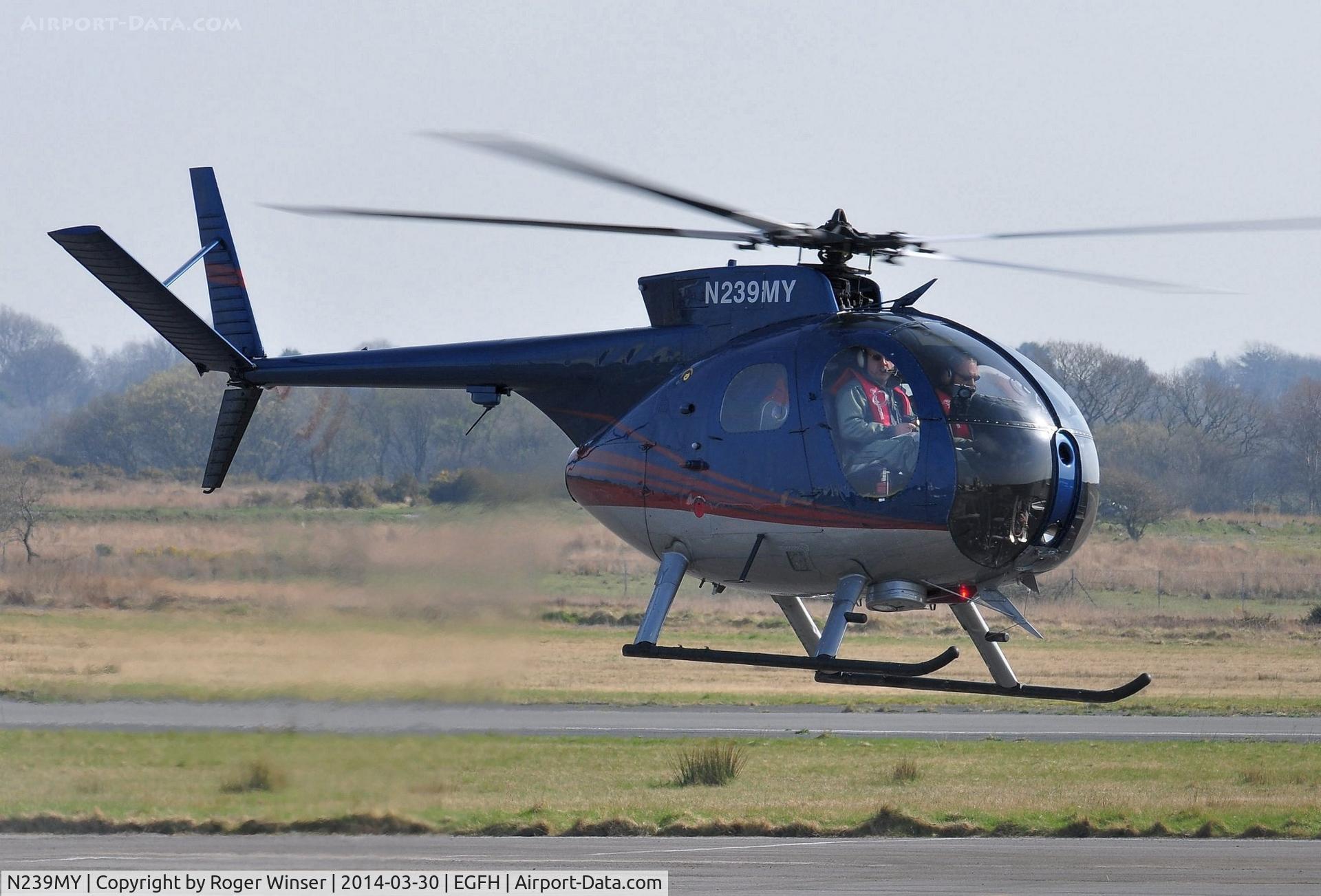 N239MY, Hughes OH-6A Cayuse C/N 49-1132, Visiting Cayuse departing after taking on fuel. A former US Army Light Observation helicopter 68-17172.