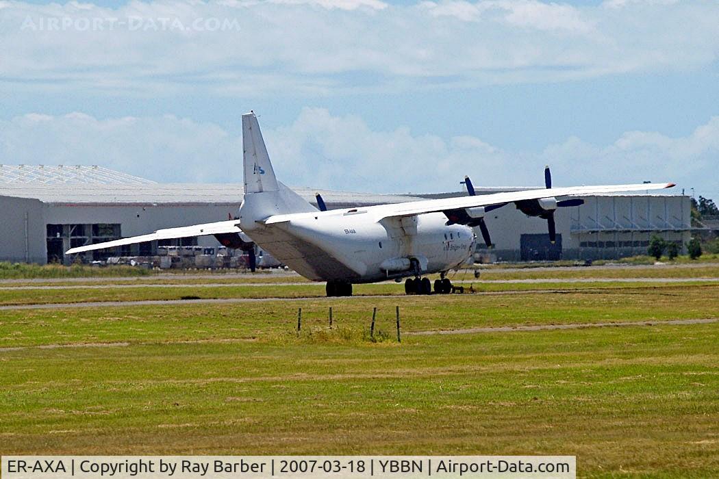 ER-AXA, 1971 Antonov An-12BP C/N 01347907, Antonov An-12TB [01347907] (Air Bridge Group) Brisbane International~VH 18/03/2007. Although cancelled in 2005 seen here marked as such having made a heavy landing resulting in port undercarriage collapsing and stored in this spot for a few years.