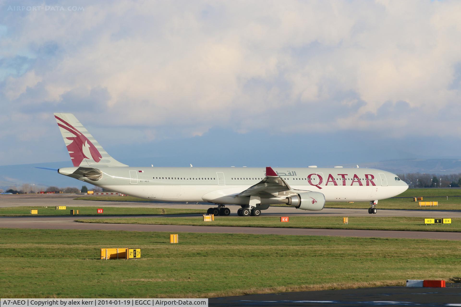 A7-AEO, 2008 Airbus A330-302 C/N 918, departing  manchester