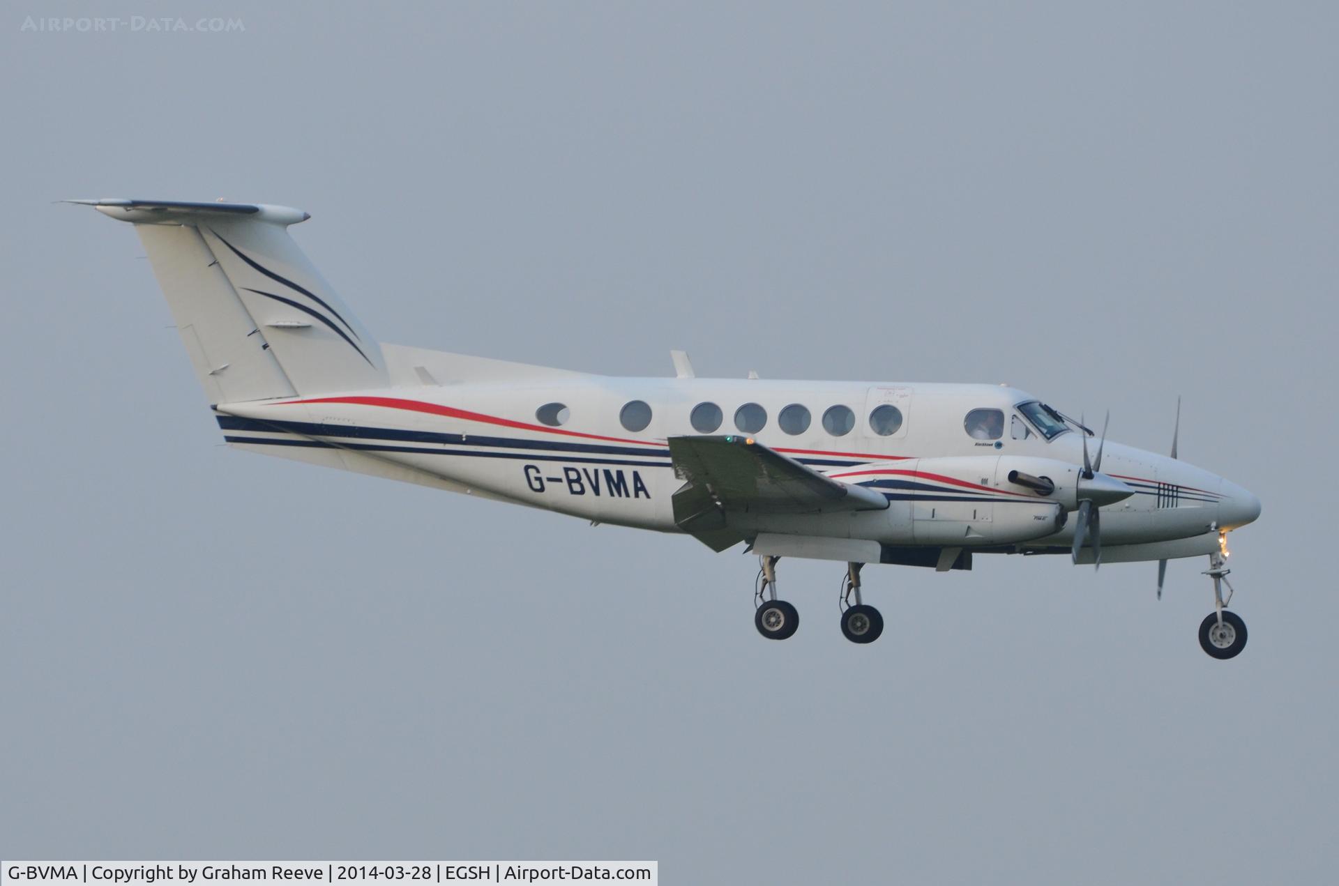 G-BVMA, 1980 Beech 200 Super King Air C/N BB-797, about to land on runway 09.