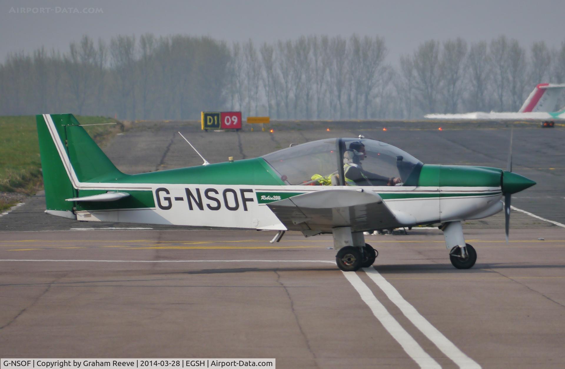 G-NSOF, 1999 Robin HR-200-120B C/N 334, About to depart from Norwich.