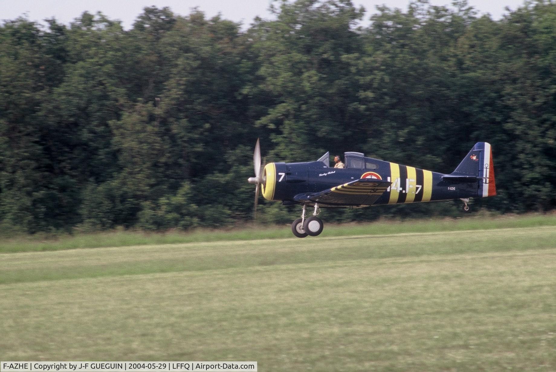 F-AZHE, North American NA-68 C/N SA-31, Taking off at La Ferté-Alais, 2004 airshow.