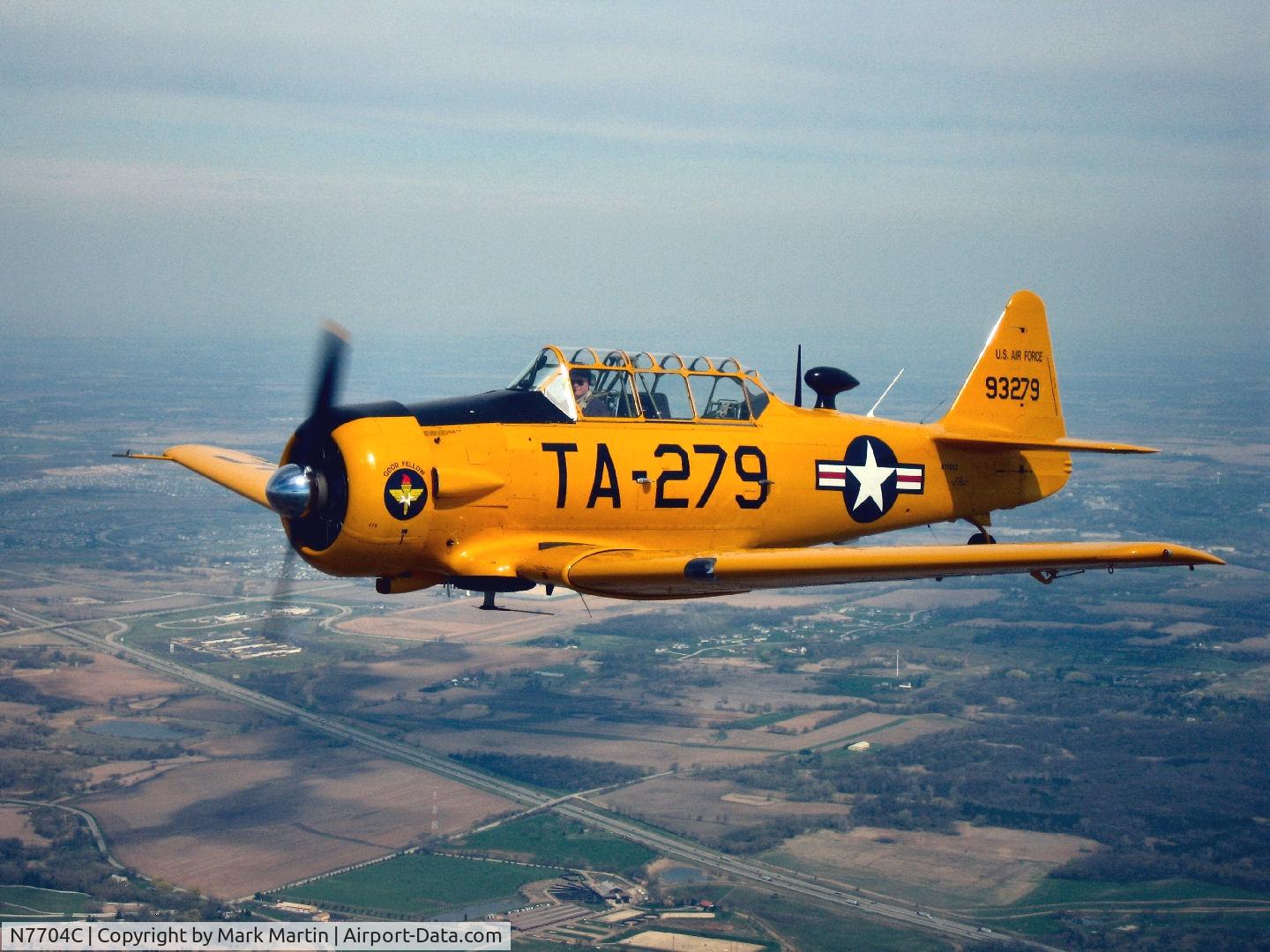 N7704C, 1949 North American T-6G Texan C/N 168-383, Over northern Illinois